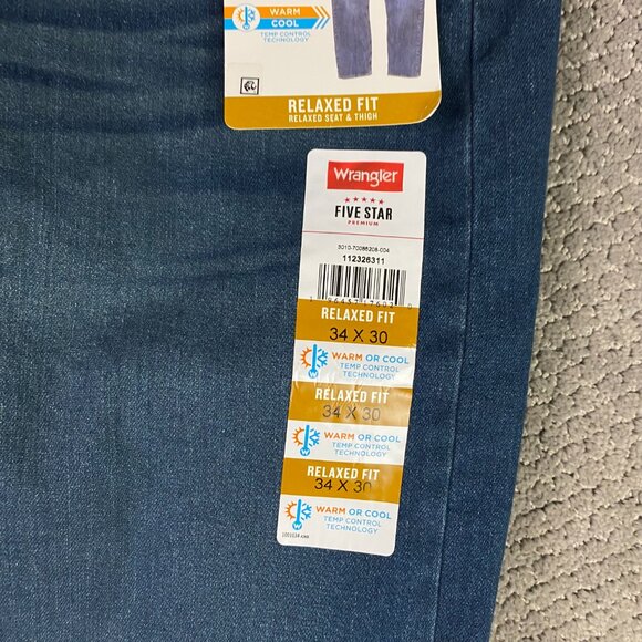 NWT Wrangler Five Star Relaxed Fit Jeans Men's 34 x 30 Performance Series Blue - Picture 4 of 14
